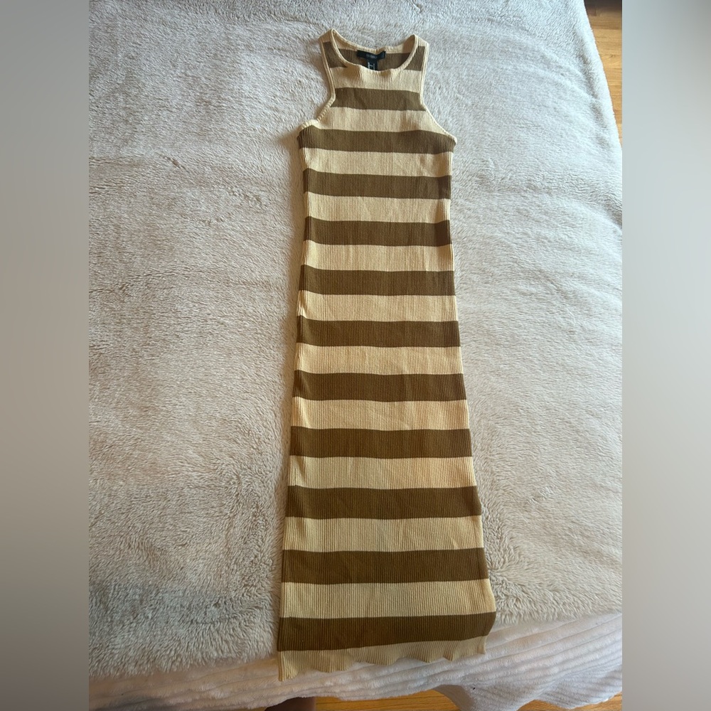 Striped Tan and Brown Sleeveless Dress